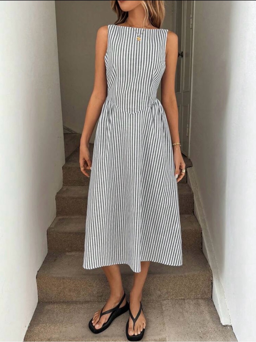 Sleeveless Striped Midi Dress